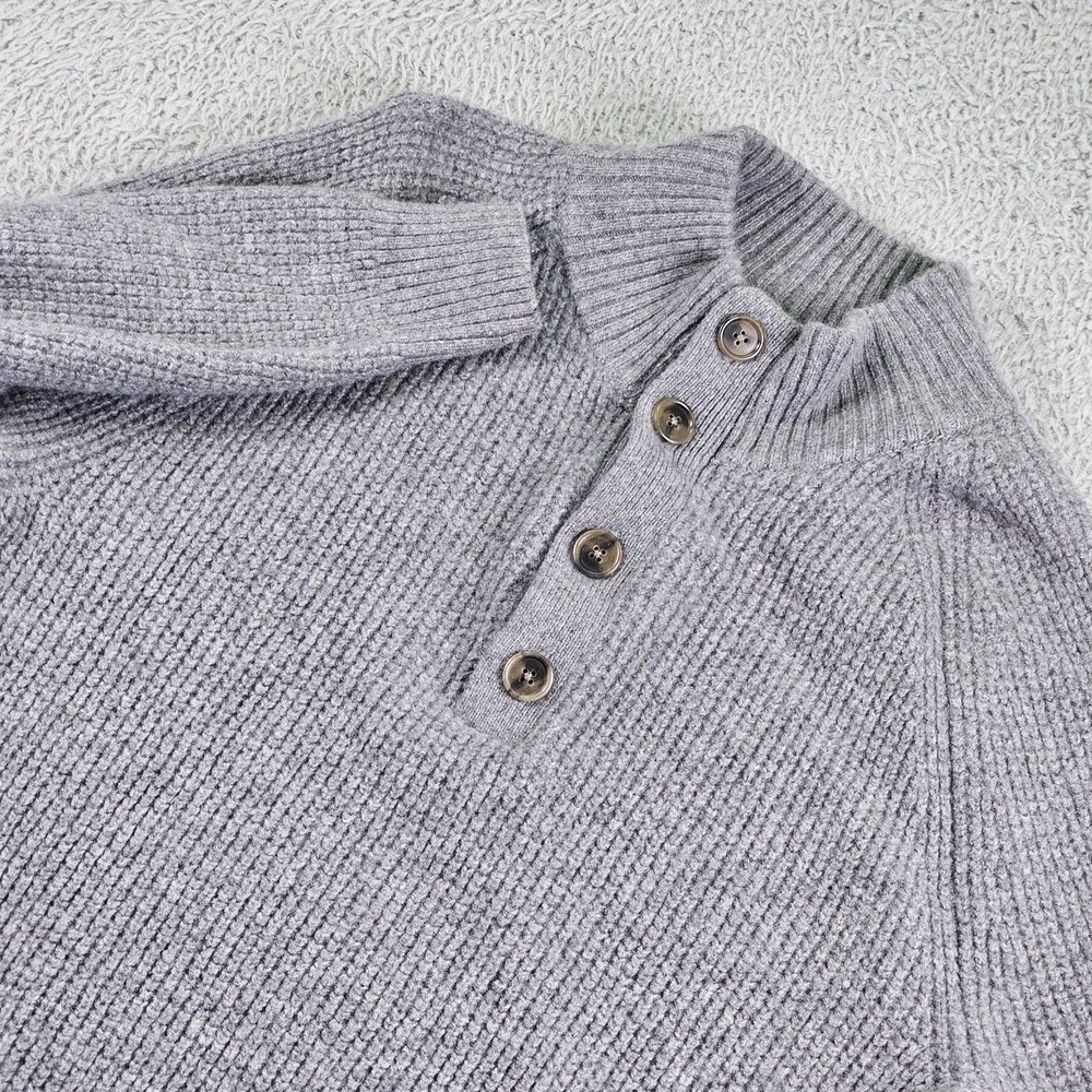 Banana Republic Sweater Mens Large Gray Merino Wool Mock Neck Henley Knit Top